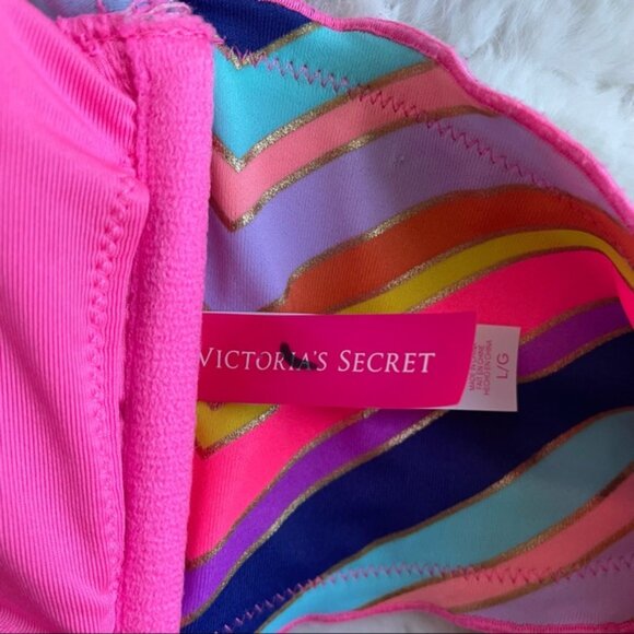 Victoria's Secret | Rainbow Foil Ruffle Chevron Stripe Bikini Top | Size Large - Picture 7 of 12